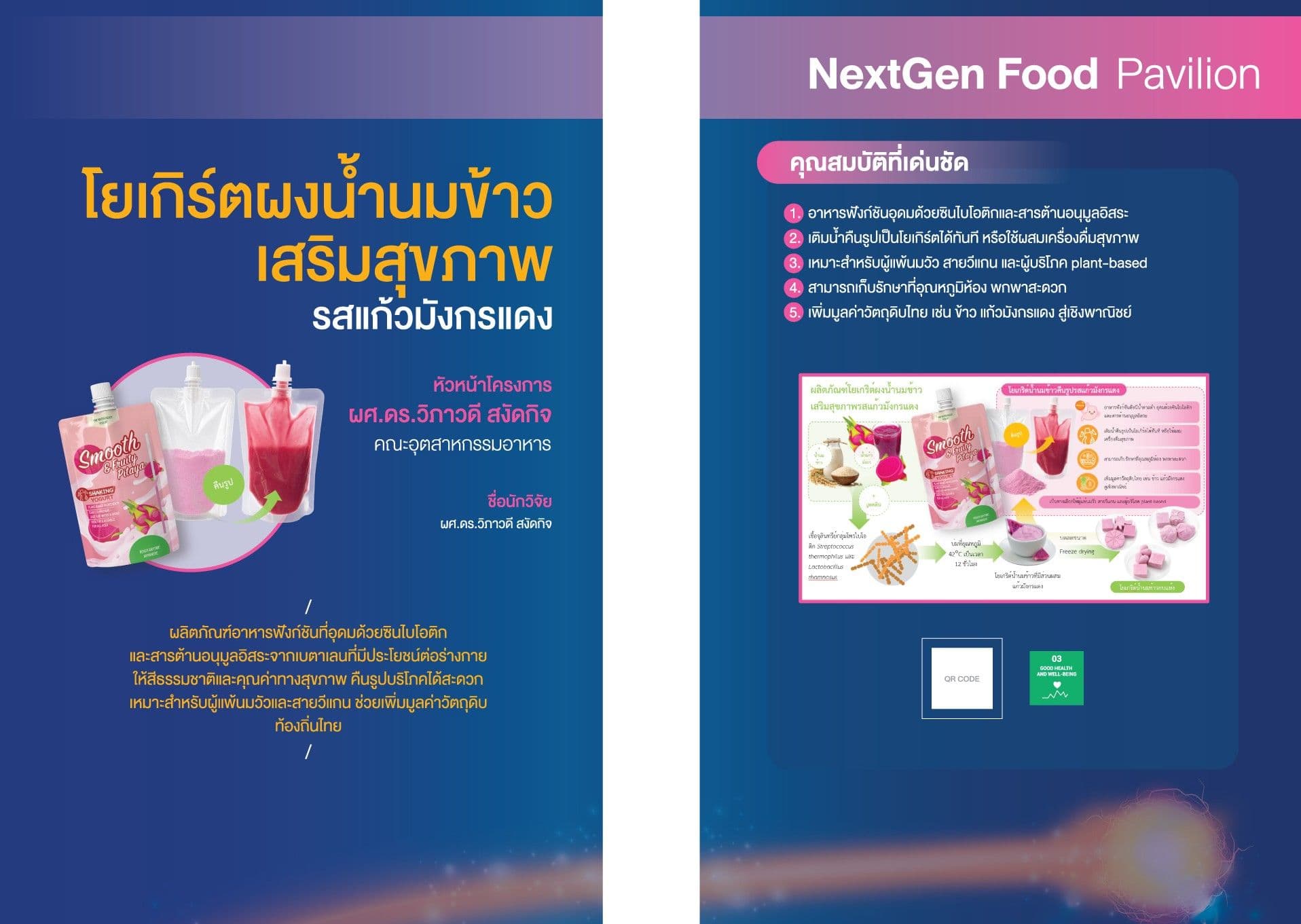 นวัตกรรมผลิตภัณฑ์โยเกิร์ตผงจากน้ำนมพืชหมักเสริมสุขภาพ รสชาติแก้วมังกรแดง